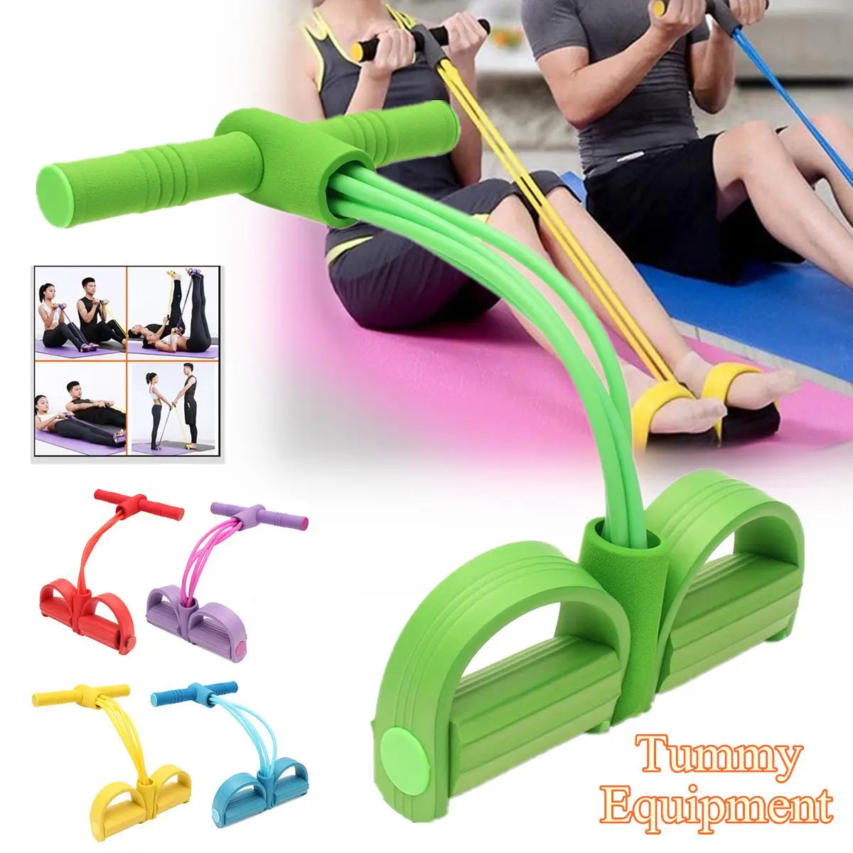 4/6-Level Resistance Band Tensioner with Non-Slip Handles - Home Fitness Equipment for Abdominal Muscle Training Yoga Abdominal
